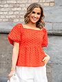 Selected Femme Anelli 3/4 On Off Shoulder Top Flame Scarlet