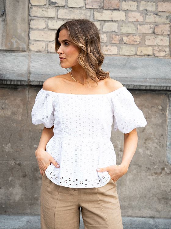 Selected Femme Anelli 3/4 On Off Shoulder Top Snow White