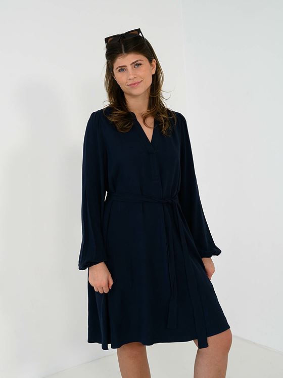 Selected Femme Viva Long Sleeve Short V-Neck Dress Dark Sapphire