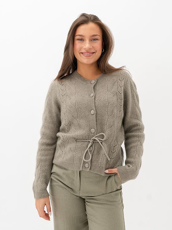 Selected Femme Vera Long Sleeve Knit Belt Cardigan Vetiver