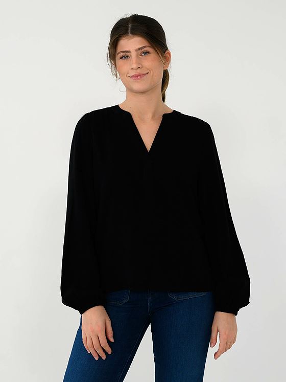 Selected Femme Viva Long Sleeve V-Neck Top Black