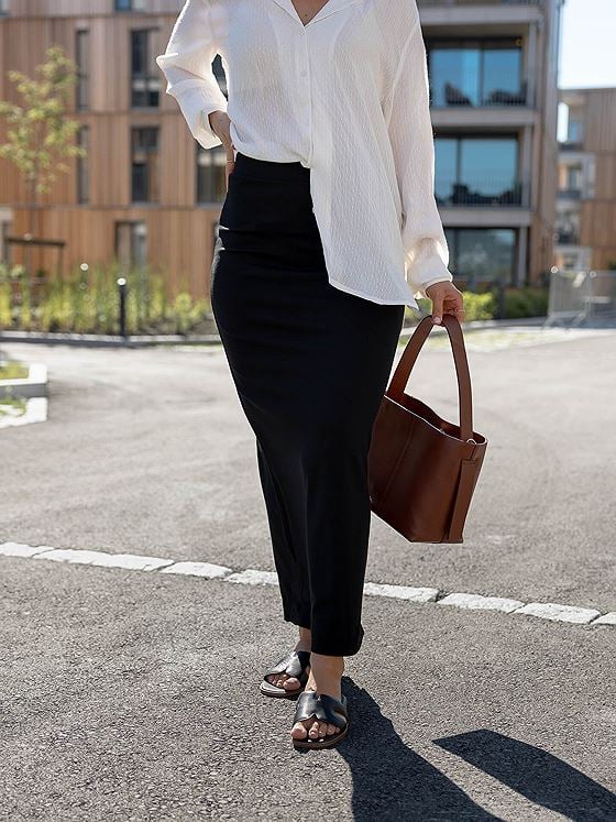 Selected Femme Shelly Mid Waist Ankle Skirt Black