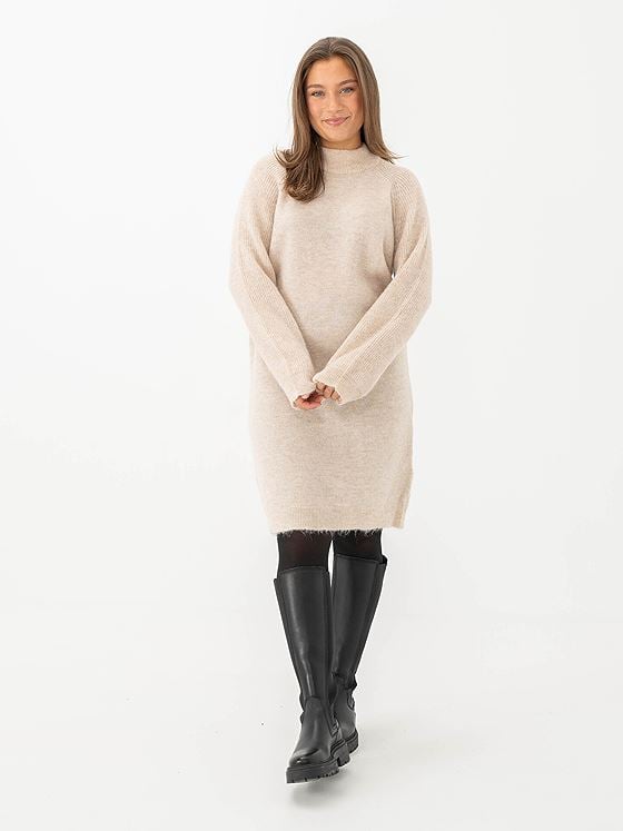 Selected Femme Lulu Long Sleeve High Neck Knit Dress Birch Melange
