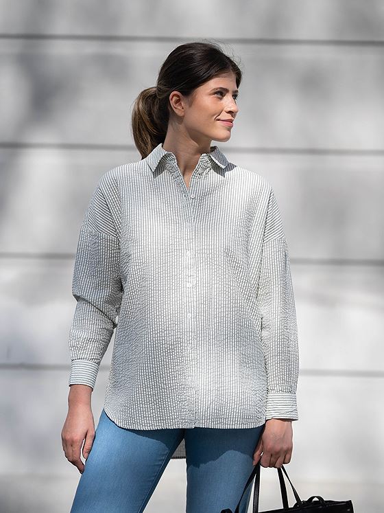 Selected Femme Vittoria-Sanni Long Sleeve Striped Shirt Snow White with Grey Stripes