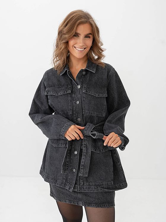 Selected Femme Harper Long Sleeve Denim Jacket Black