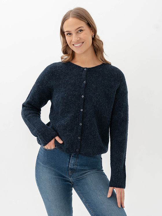 Selected Femme Sia Ras Long Sleeve Knit O-Neck Cardigan Dark Sapphire Melange