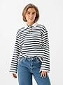 Selected Femme Wada Long Sleeve Stripe Collar Top Dark Sapphire / Snow White