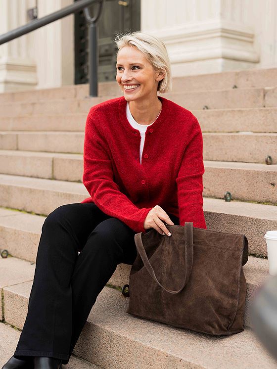 Selected Femme Lulu New Long Sleeve Knit Cardigan Equestrian Red MELANGE