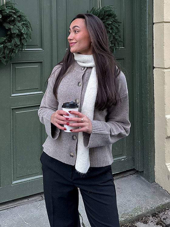 Selected Femme Cille Long Sleeve Knit O-Neck Cardigan Irish Cream MELANGE