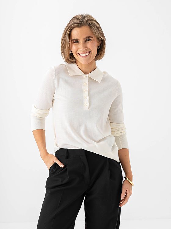 Selected Femme Thea Long Sleeve Knit Merino Collar Neck Egret