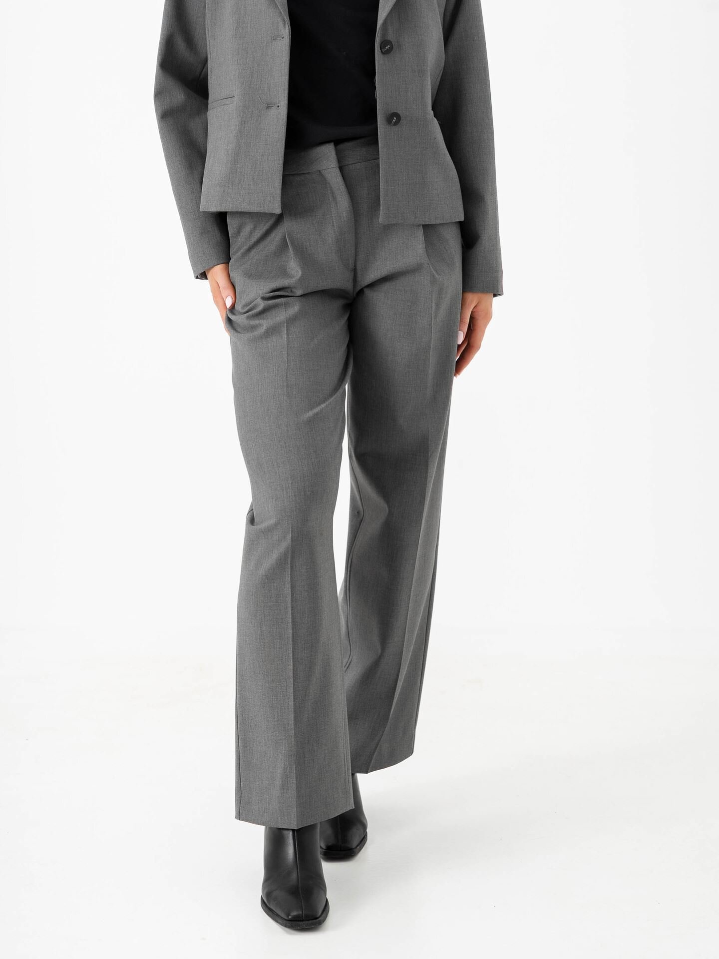 Selected Femme Wide-Rita Lano Mid Waist Pant Medium Grey Melange MELANGE