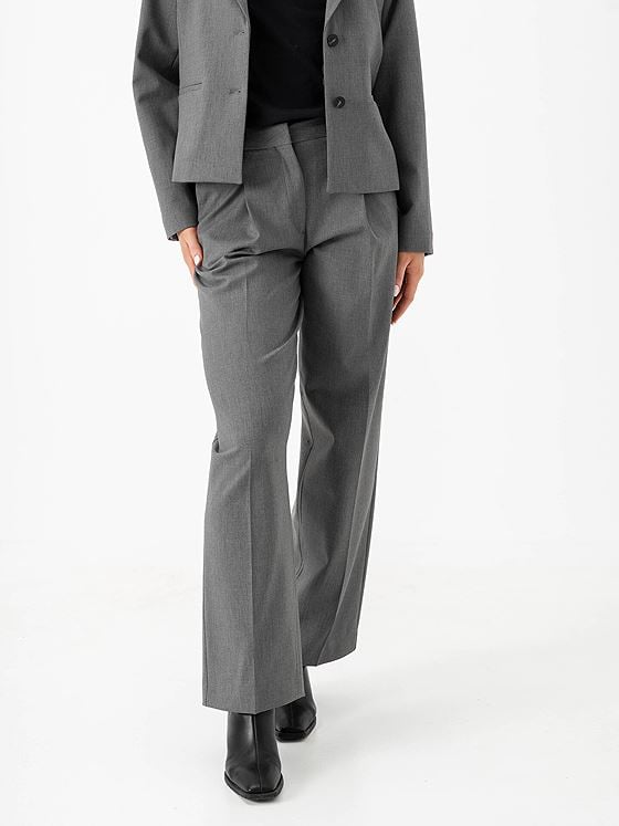 Selected Femme Wide-Rita Lano Mid Waist Pant Medium Grey Melange MELANGE