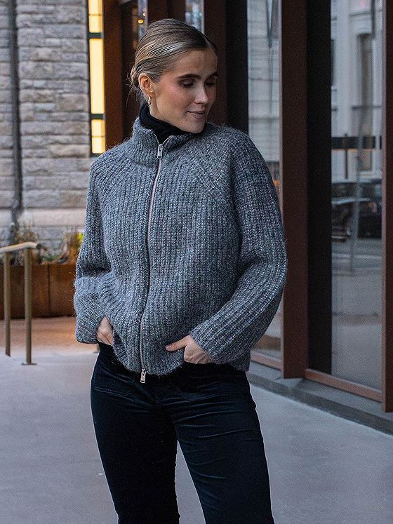 Selected Femme Anjuli Long Sleeve Knit Zip Cardigan Medium Grey Melange