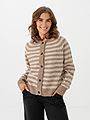 Selected Femme Lulu Long Sleeve Knit Short Stripe Cardigan Sepia Tint/Birch