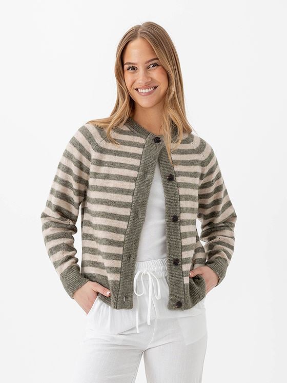 Selected Femme Lulu Long Sleeve Knit Short Stripe Cardigan Vetiver