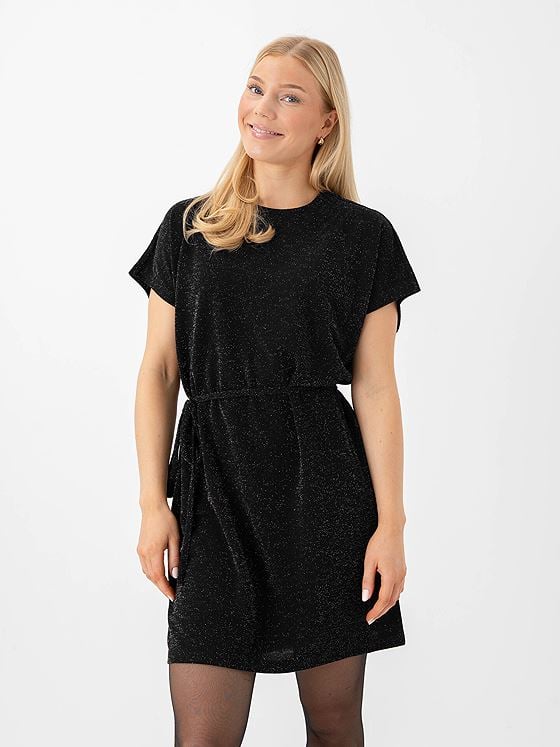 Selected Femme Oversized Sandra Short Sleeve Short Dress Black With Silver Lurex