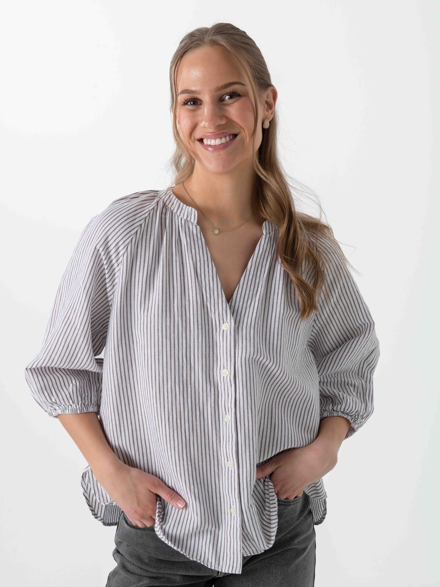 Selected Femme Cleo Alberta Linen Blend Shirt Bright White / Chocolate Chip