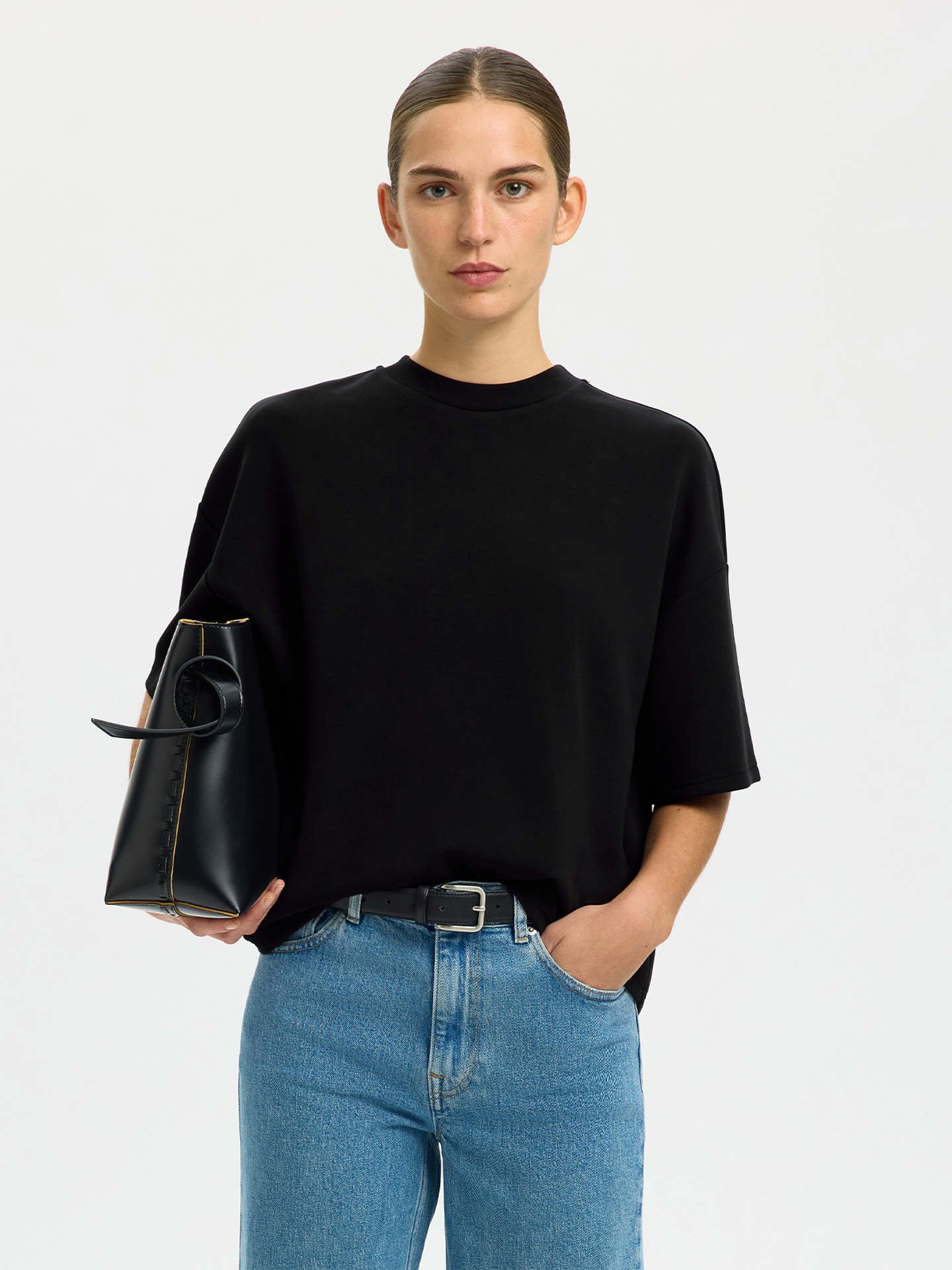 Selected Femme Oversized Tenny Tee Black