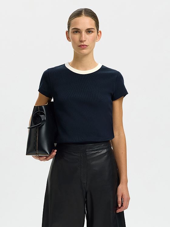 Selected Femme Milly Short Sleeve Tee Dark Sapphire