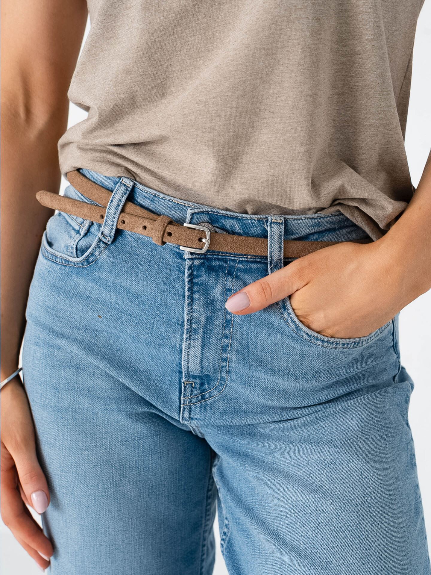 Selected Femme Fiona Slim Suede Belt Tan