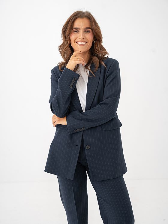 Selected Femme Rita Long Sleeve Relaxed Blazer Dark Sapphire Pin Stripe