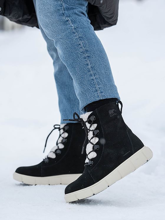 Sorel Explorer III Joan Cosy Waterproof Boots Black, Chalk
