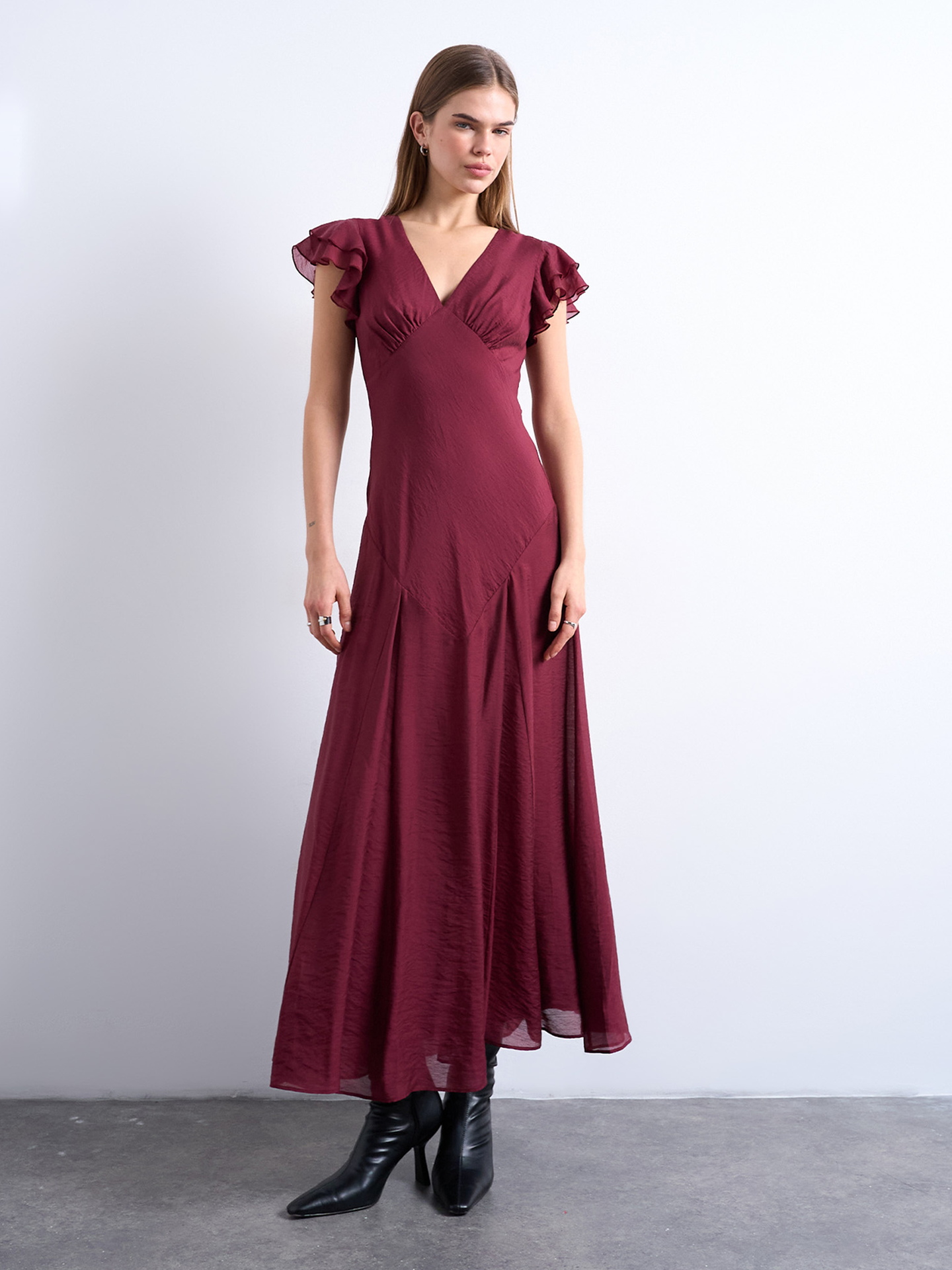 Topshop Saga Short Sleeve Maxi Dress Oxblood Red