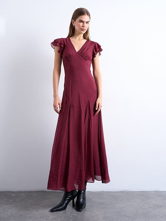Topshop Saga Short Sleeve Maxi Dress Oxblood Red