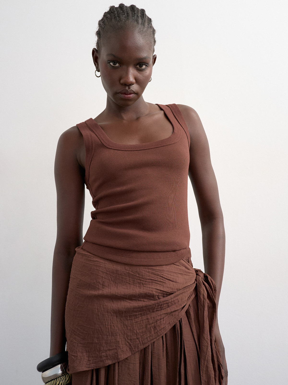 Topshop Honey Short Sleeve U-Neck Vest Chocolate Brown