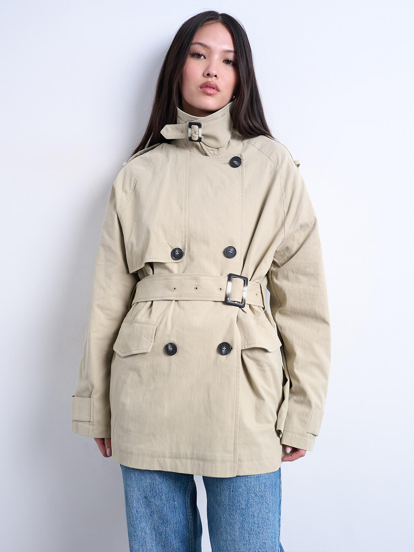 Topshop Brooklyn Belted Mac Coat Pumice Stone