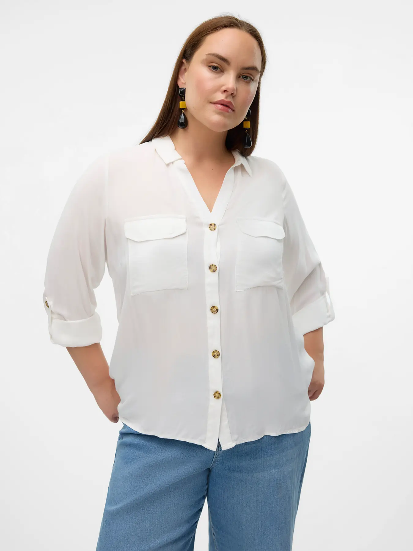 Vero Moda Curve Bumpy Long Sleeve Shirt Hvit