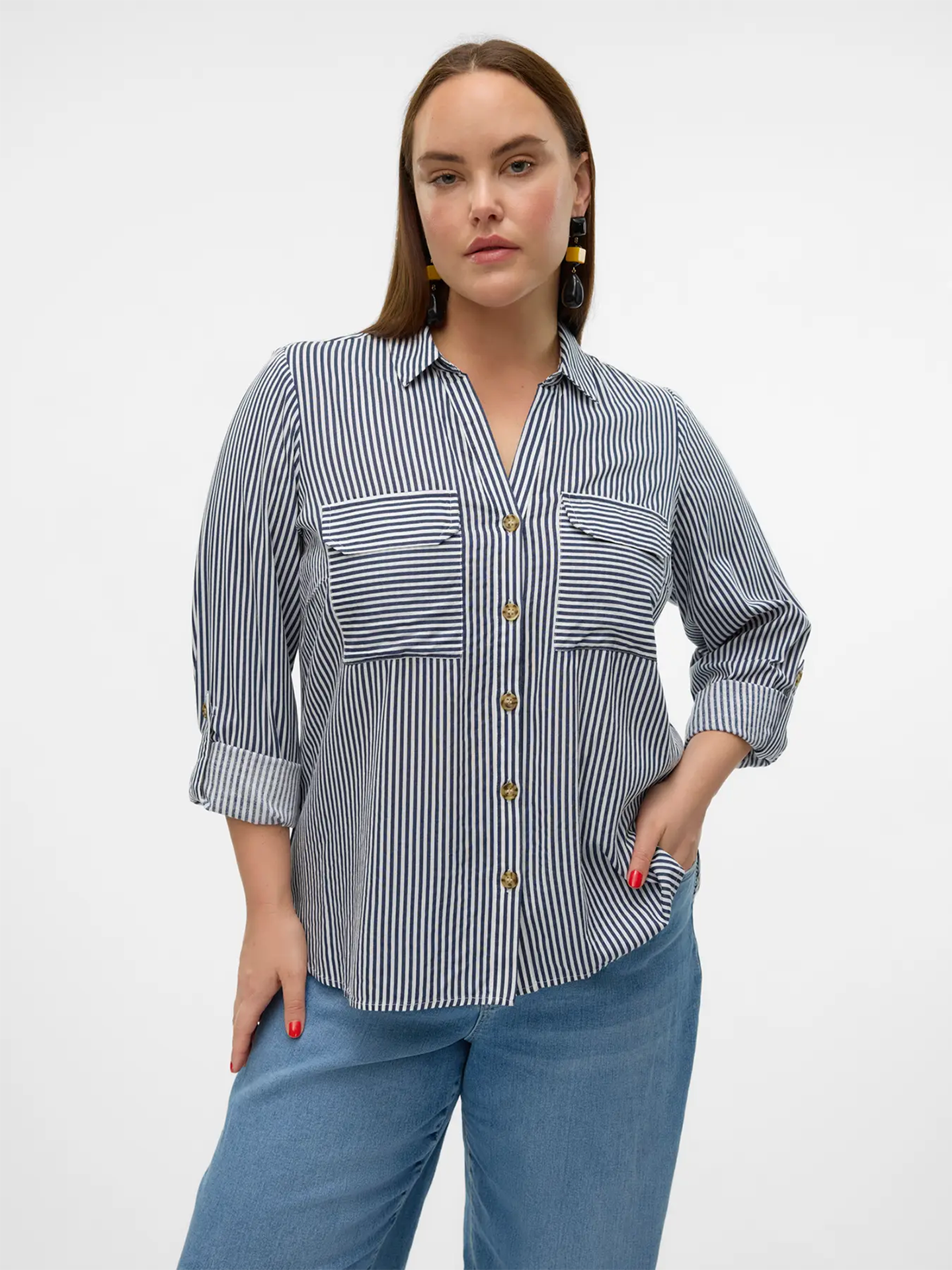 Vero Moda Curve Bumpy Long Sleeve Shirt Snow White India ink