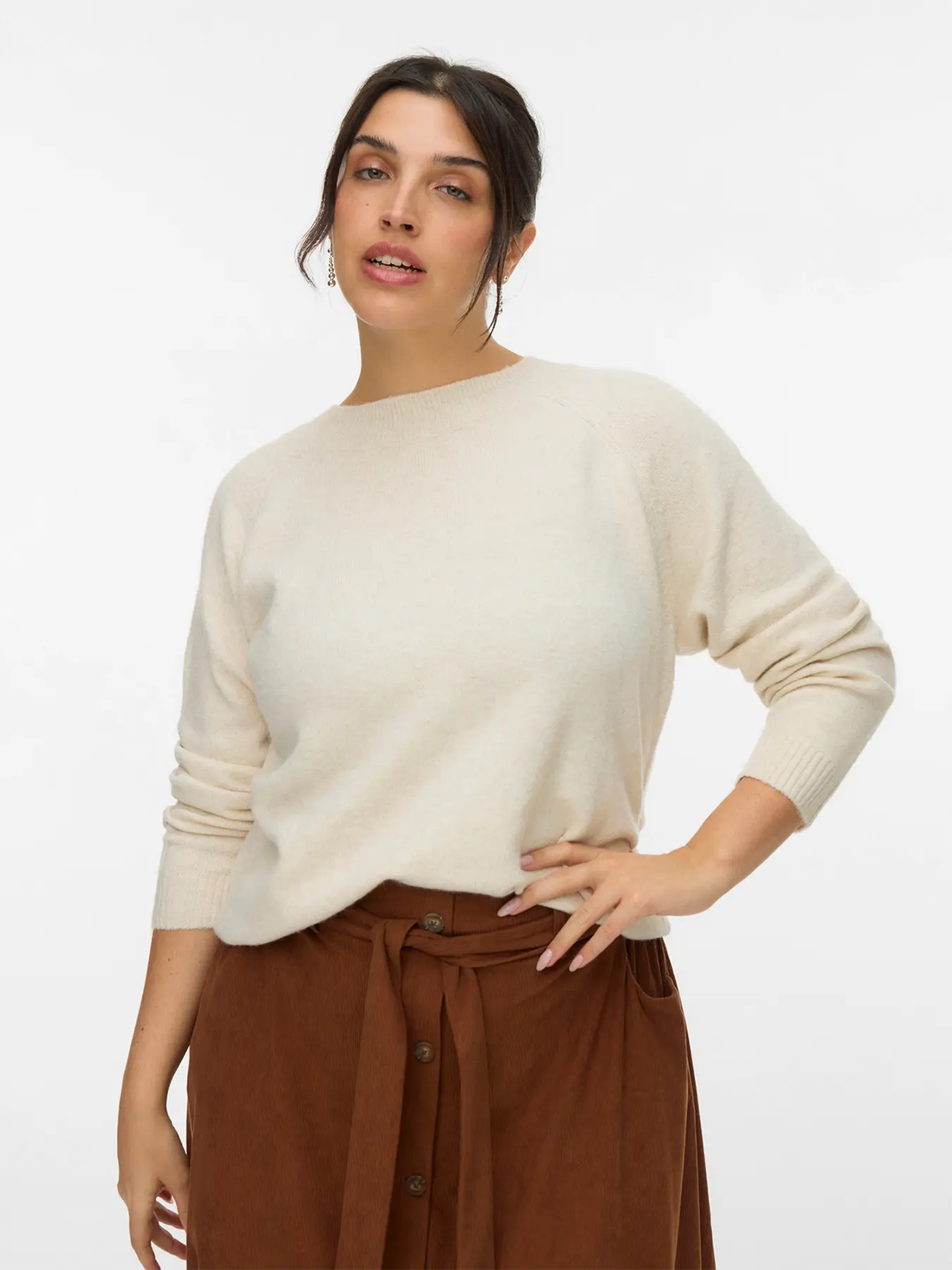 Vero Moda Curve Doffy Long Sleeve O-Neck Blouse Birch W. MELANGE