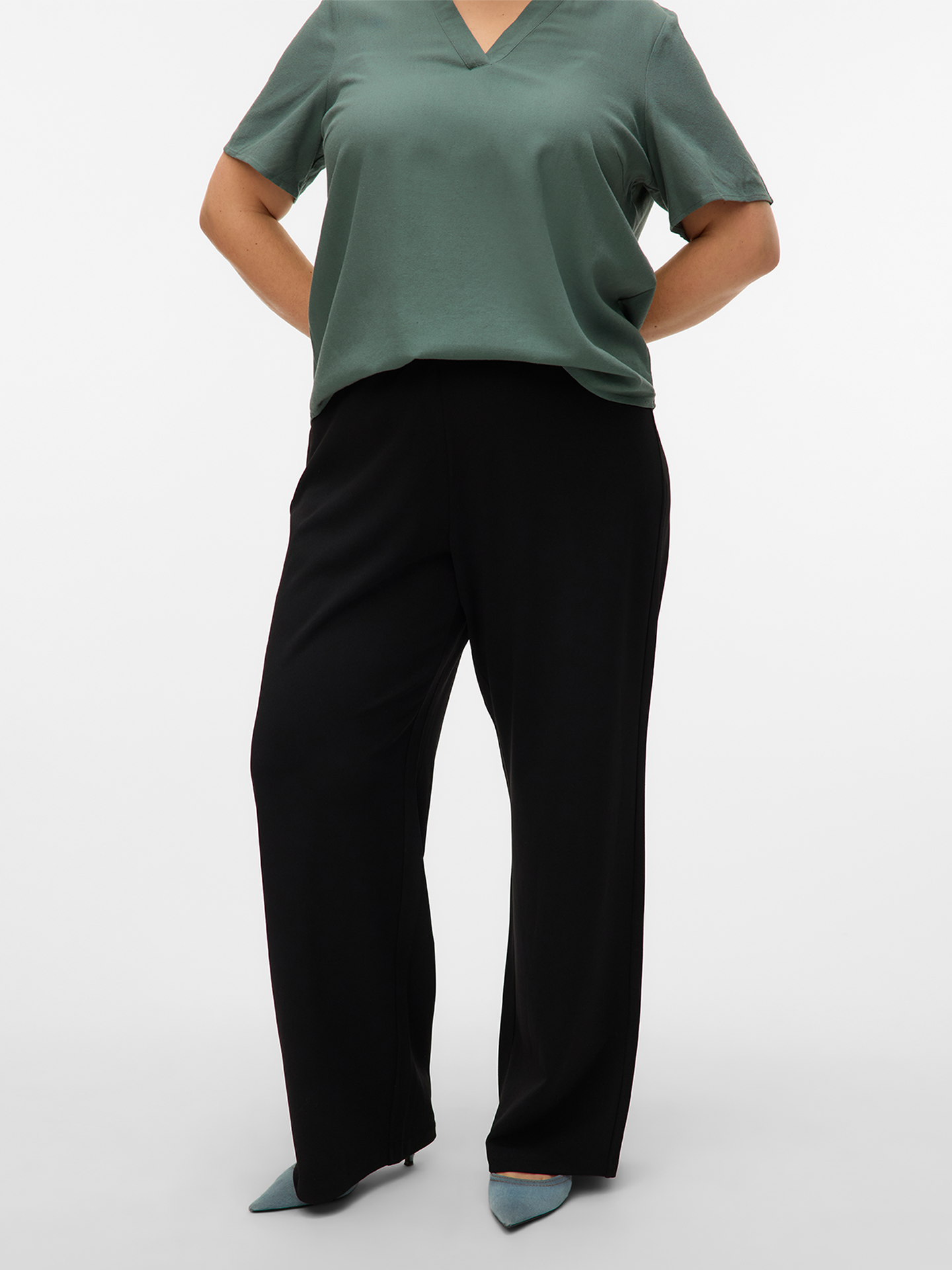 Vero Moda Curve Berlin Zamira Mid Waist Wide Pant Black