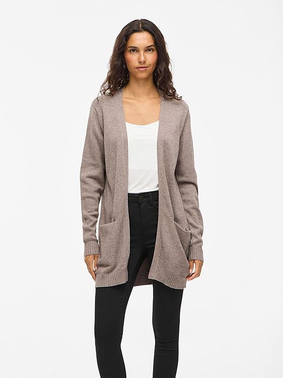 Vila Viril Open Long Sleeve Knit Cardigan Falcon Melange