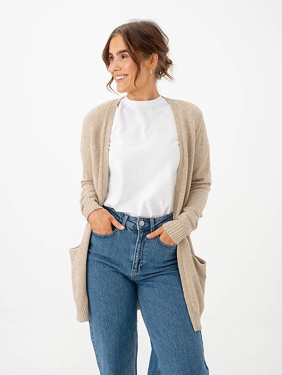 Vila Viril Open Long Sleeve Knit Cardigan Natural Melange