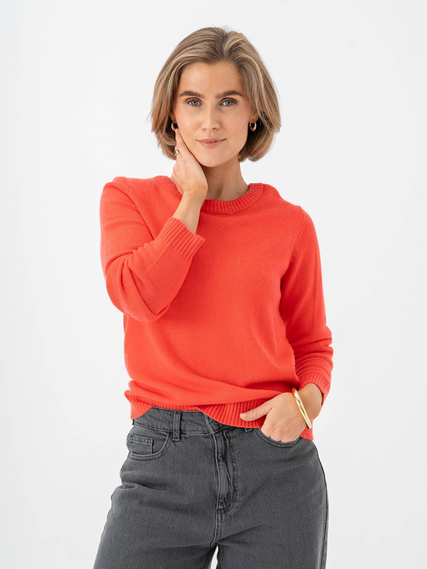 Vila Viril O-Neck Long Sleeve Knit Top Hibiscus Dark Melange