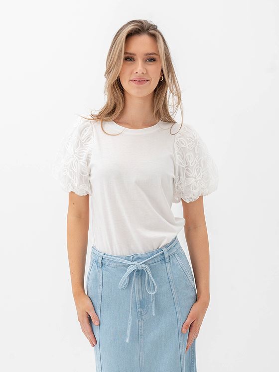 Vila Simonia O-Neck Short Sleeve Top Snow White