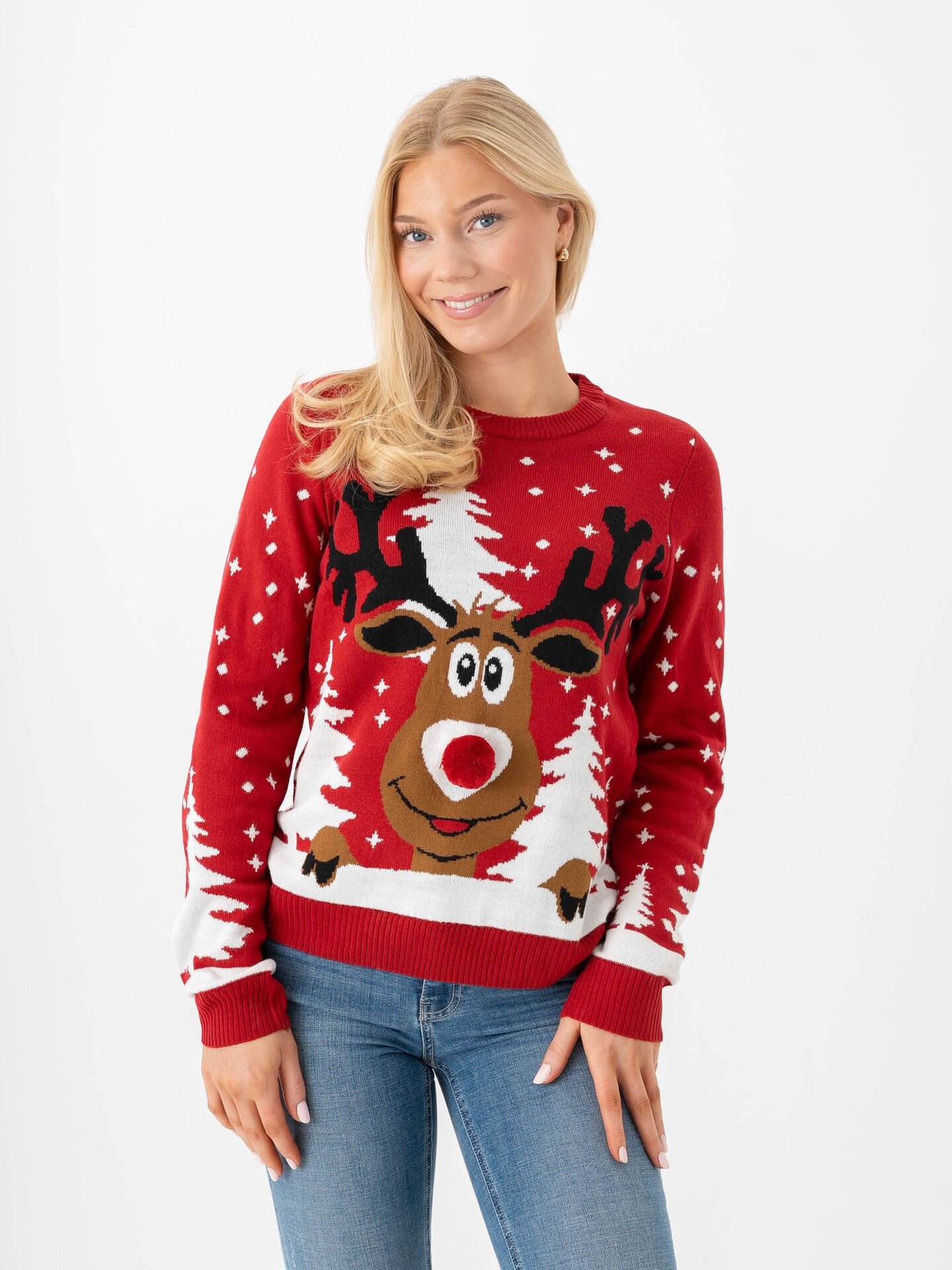 Vila Christie Long Sleeve Pullover Red Reindeer
