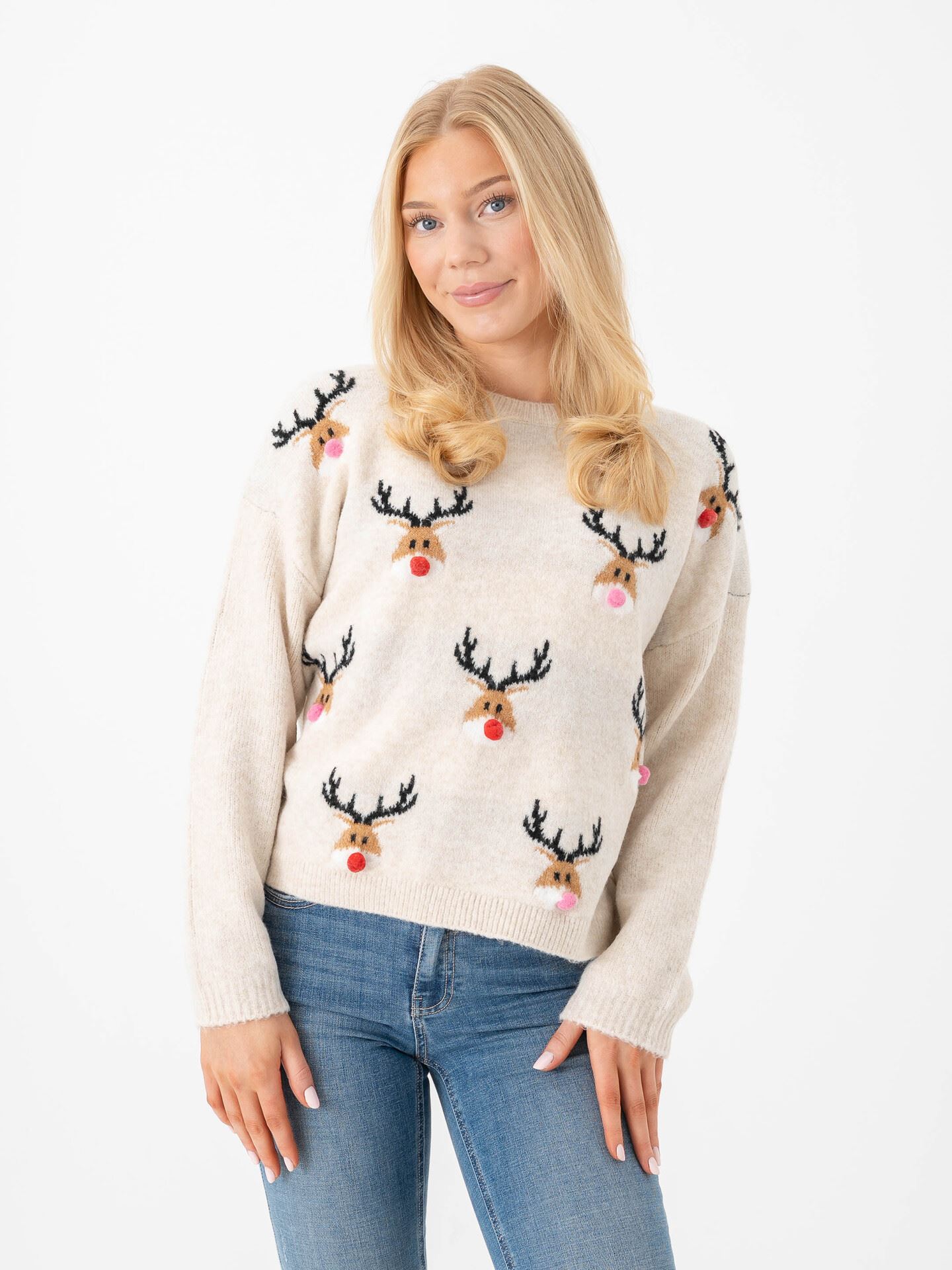 Vila Marcipel Long Sleeve Pullover Birch Reindeer