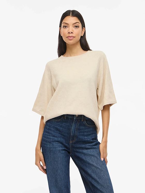 Vila Liga 2/4 O-Neck Knit Top Birch Melange