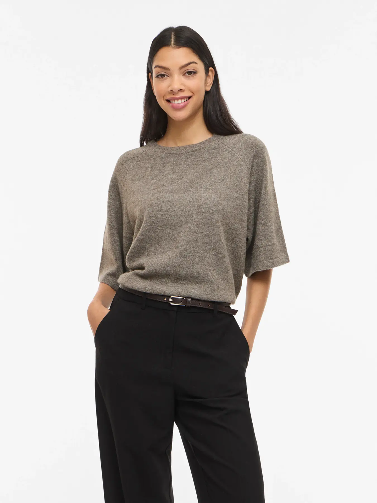 Vila Liga 2/4 O-Neck Knit Top Falcon Melange