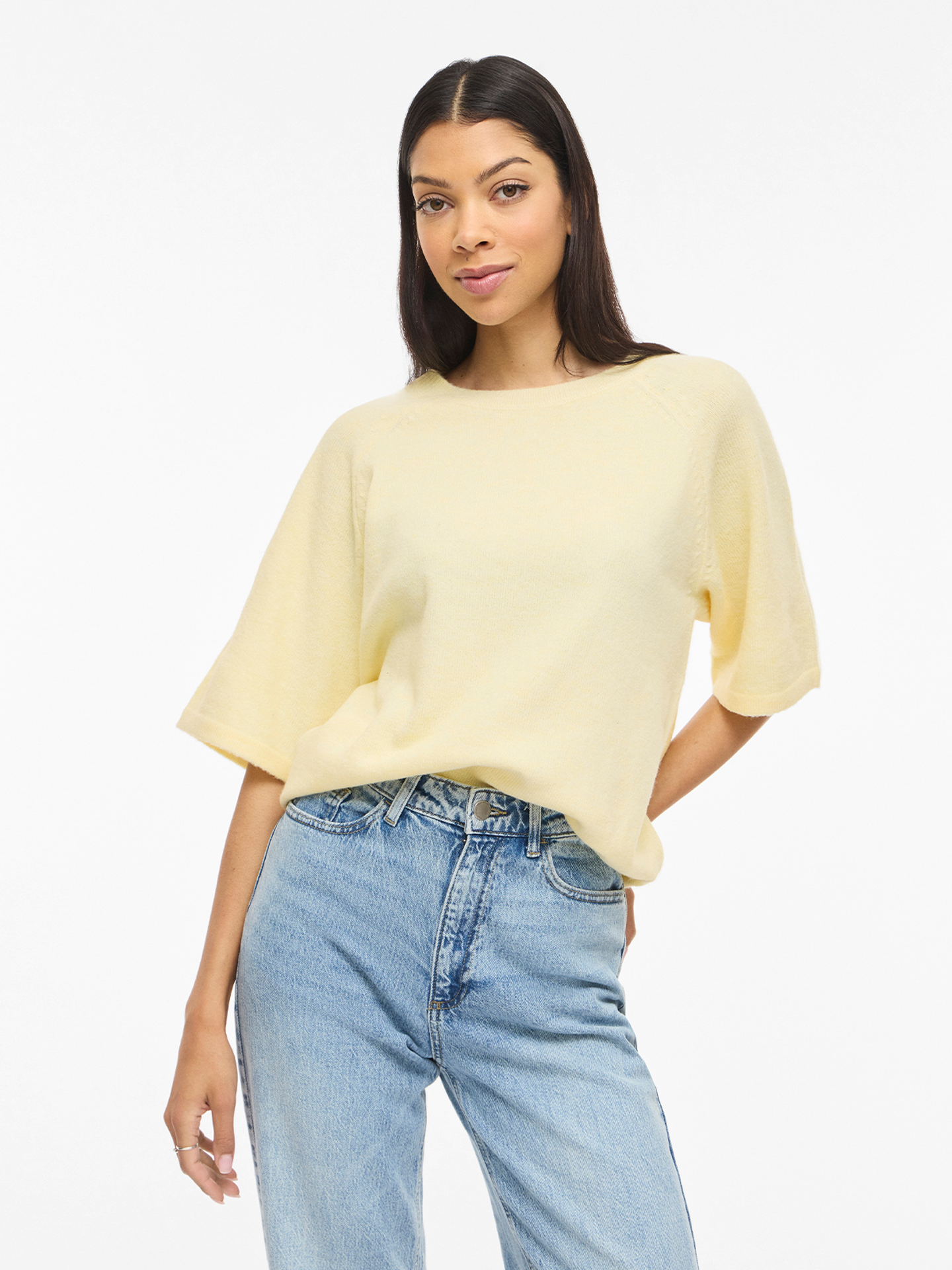 Vila Liga 2/4 O-Neck Knit Top Pastel Yellow