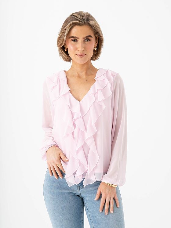 Vila Ane Long Sleeve V-Neck Frill Top Cherry Blossom