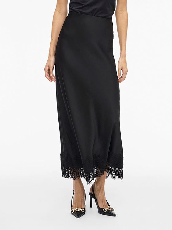 Vila Ellette High Waist Ankle Lace Skirt Black Beauty