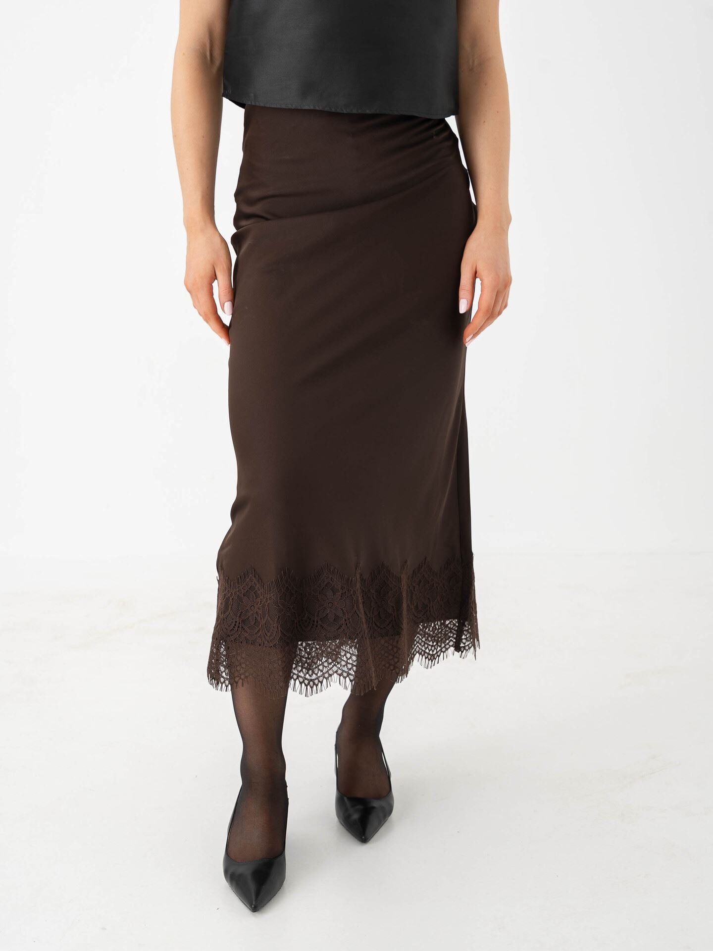 Vila Ellette High Waist Ankle Lace Skirt Coffee Bean
