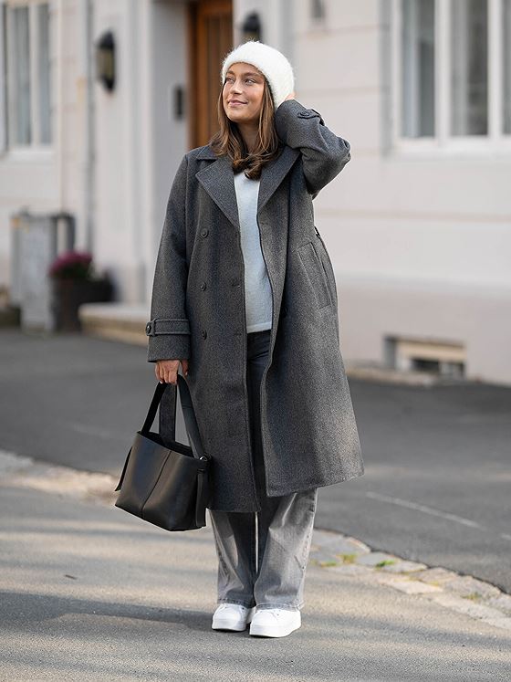 Vero Moda Fortune Vega Long Trenchcoat Dark Grey Melange