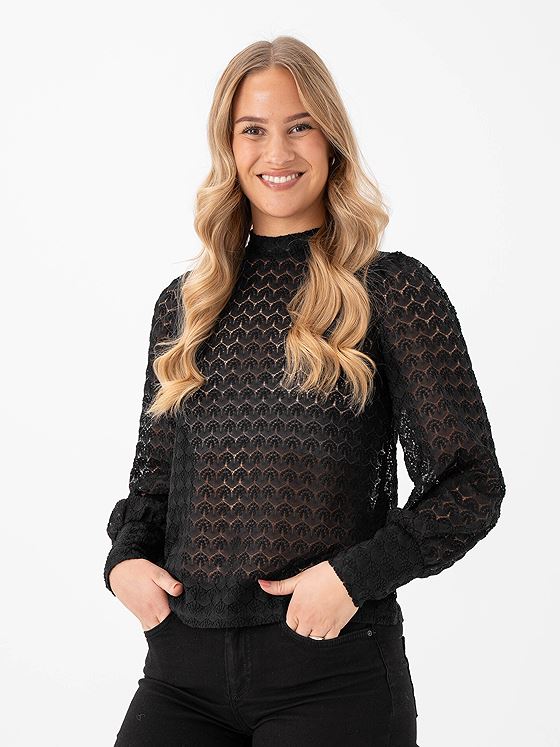 Vero Moda Becca High Neck Lace Top Black