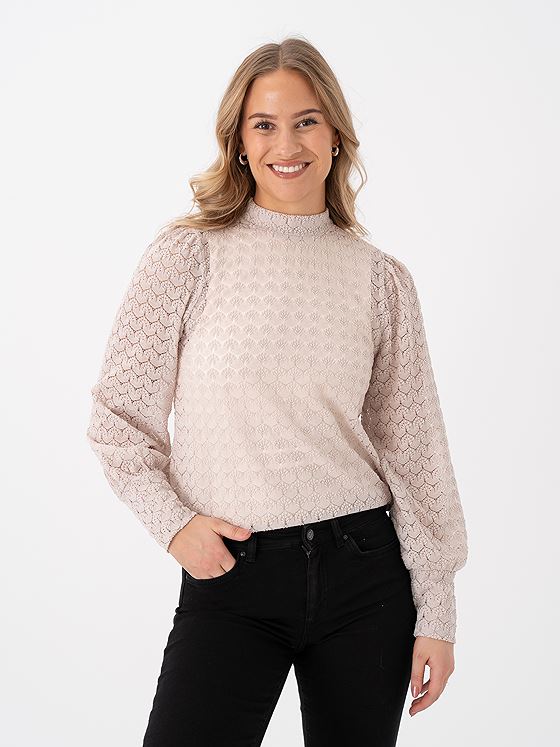 Vero Moda Becca High Neck Lace Top Pumice Stone