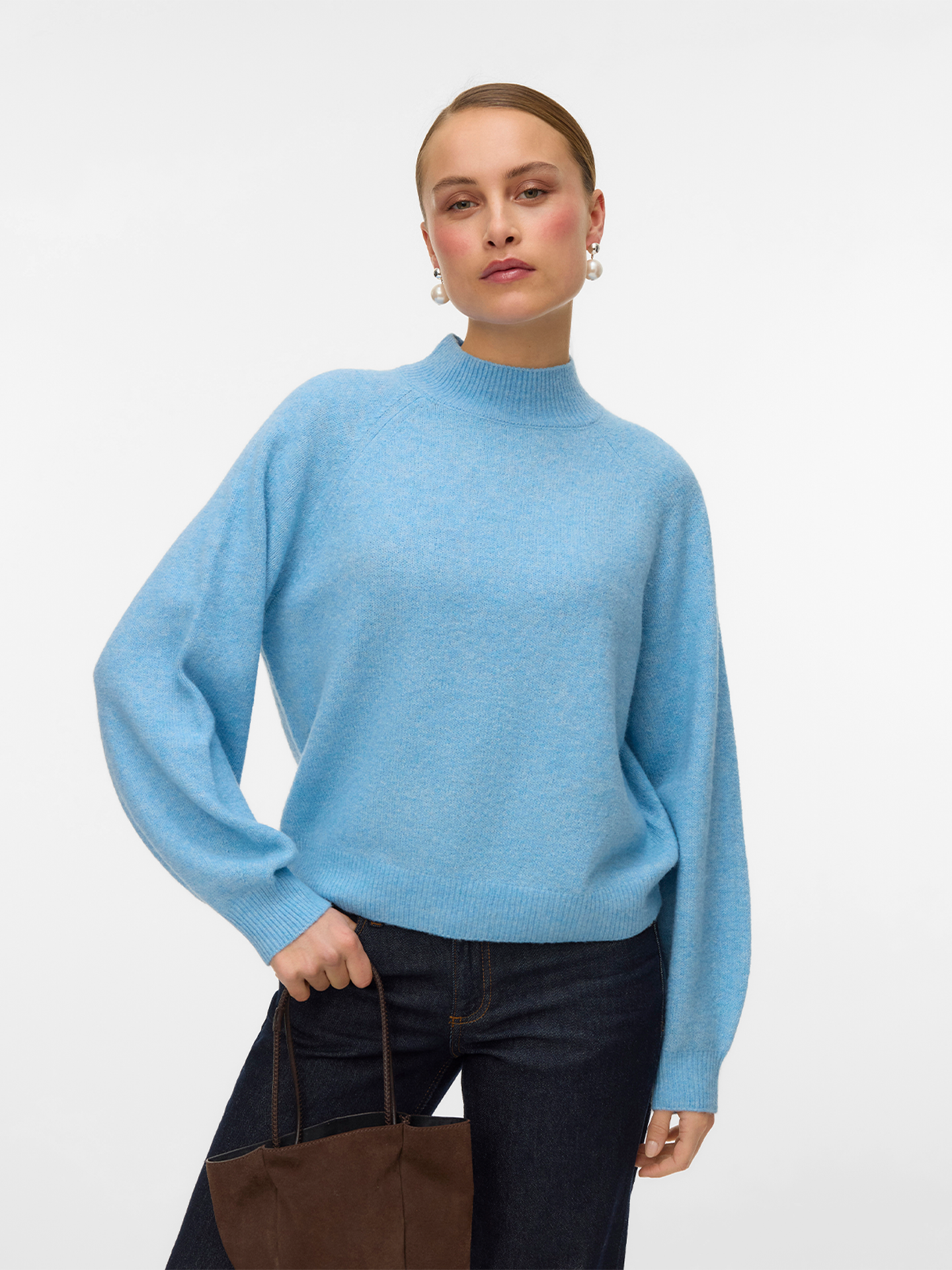 Vero Moda Leaf Long Sleeve High Neck Pullover Glacier Lake